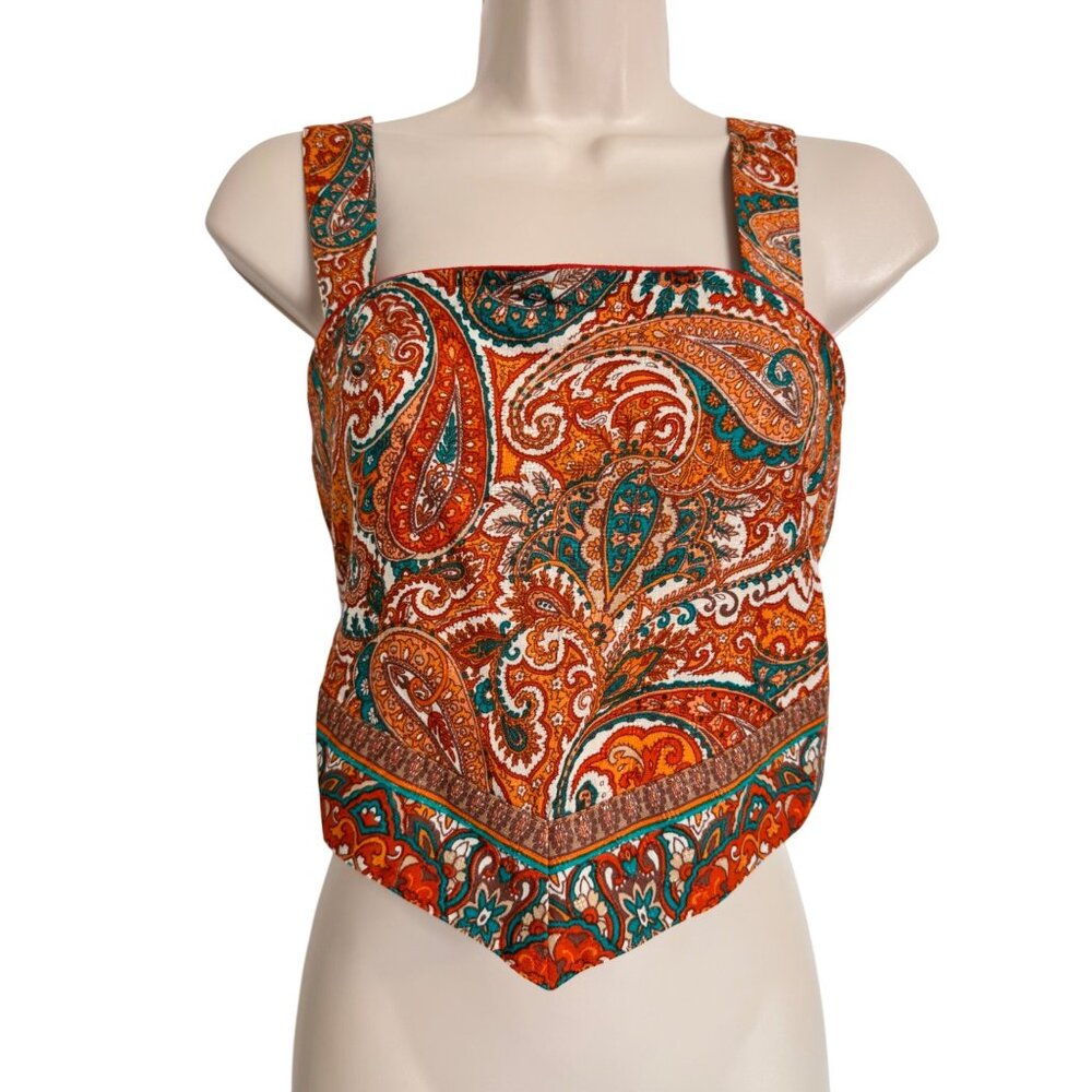 Band Of Free Cropped Tank Size XS Adjustable Straps Tie Back NWT $68 Orange